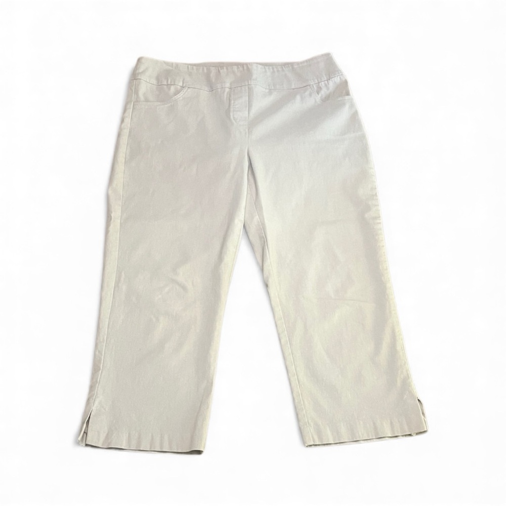 Tribal Pull-On Flat Front Cropped Pants, Tan Stretchy Fabric, Size 12